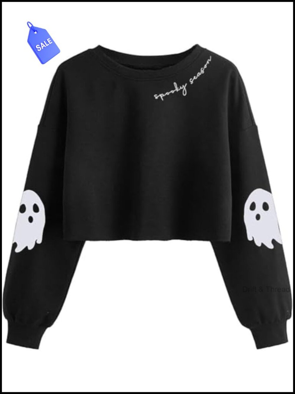 Women's Halloween Ghost Graphic Crop Sweatshirt Lantern Long Sleeve Pullover